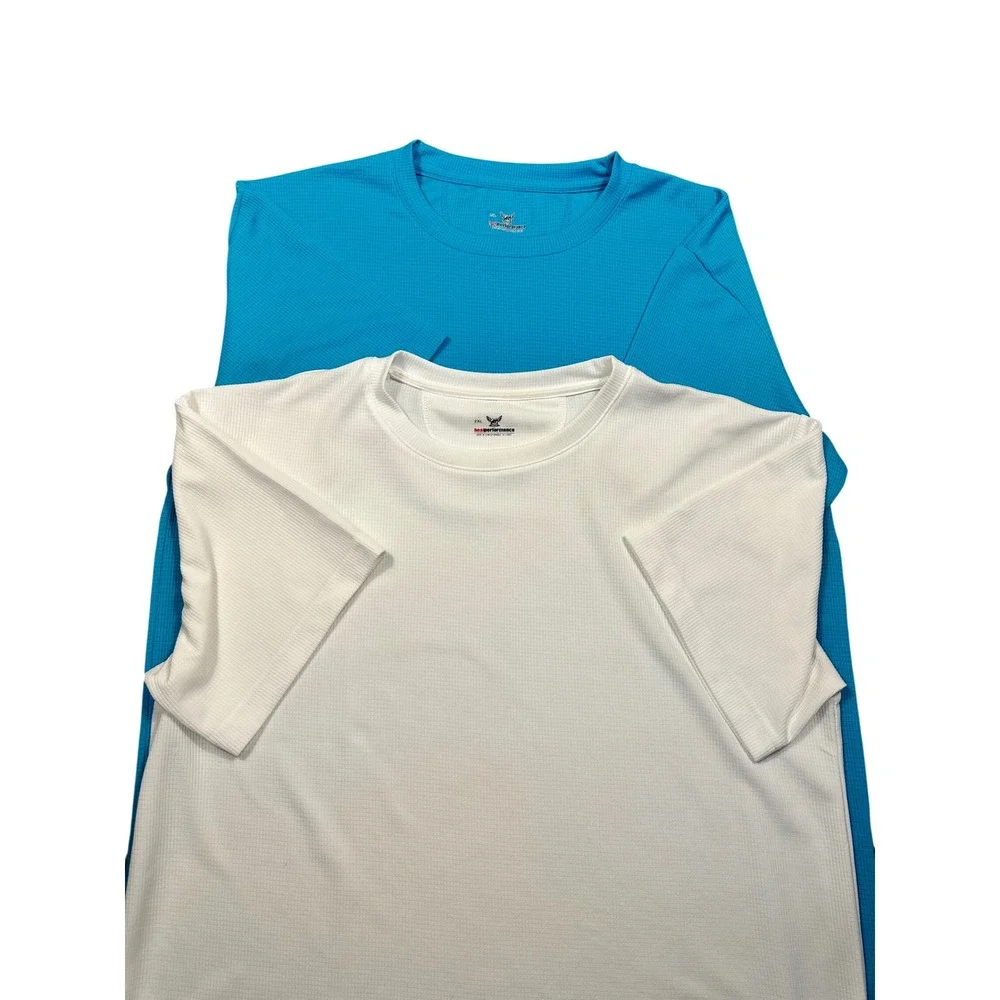 HEAT PERFORMANCE‎ Mens 2XL Blue & White Waffle Knit Short Sleeve T Shirt Bundle